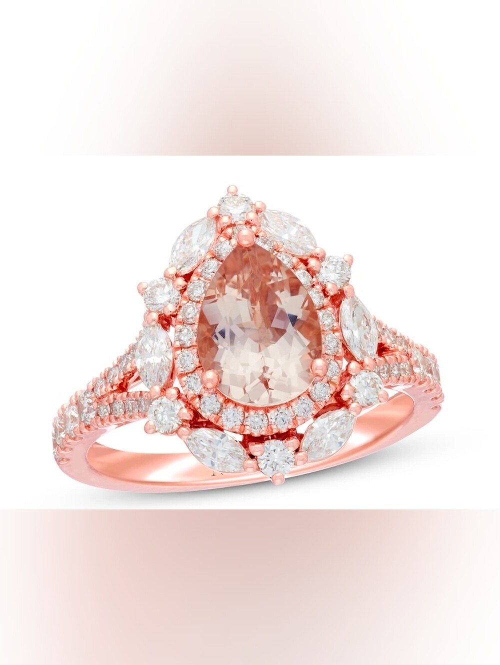 RARE Morganite Engagement Ring 1 ct tw Diamonds 14K Rose Gold